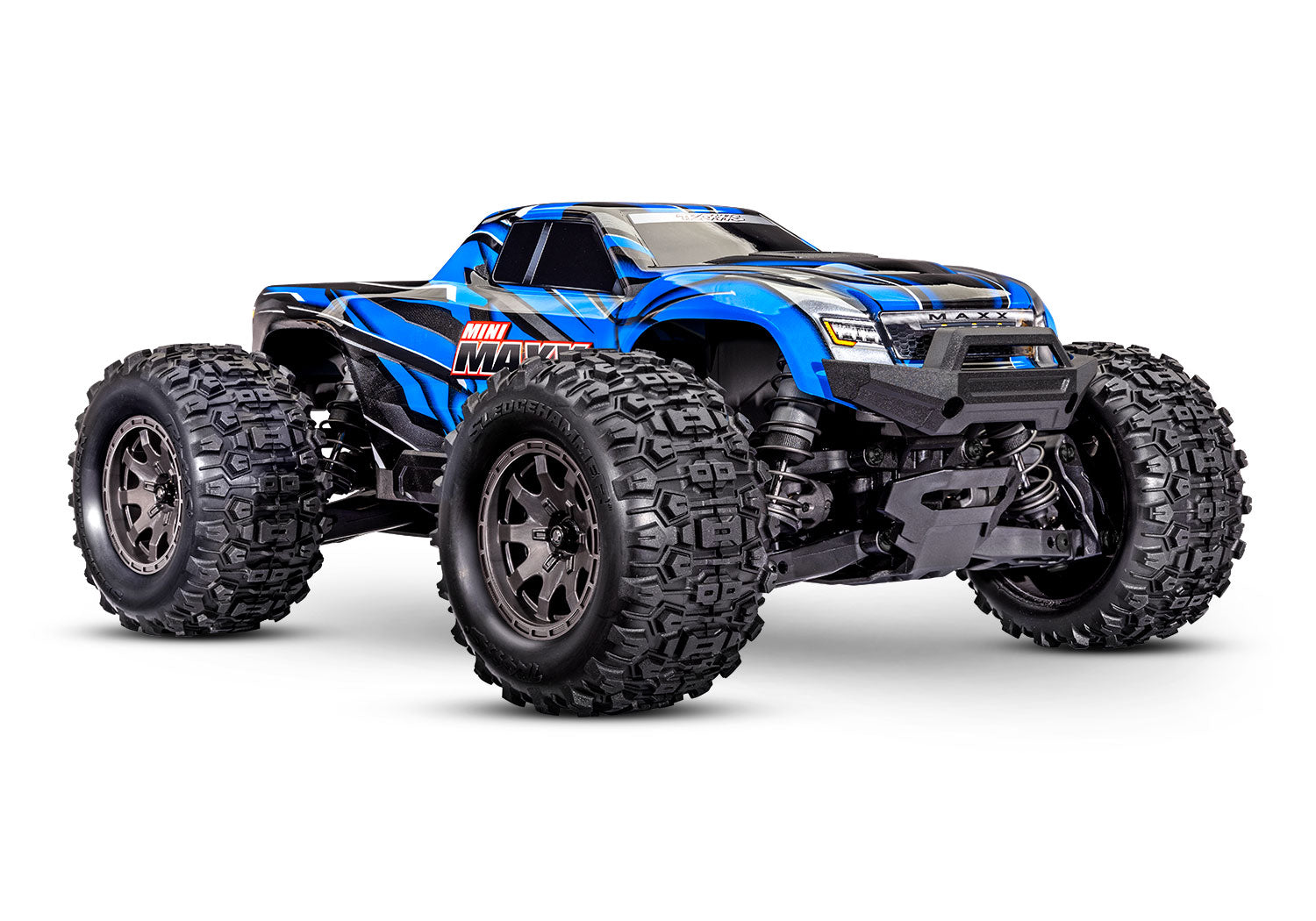 TRAXXAS 107154-1 Mini Maxx: RTR, Maxx-scale monster truck, fully assembled, with TQ 2.4 GHz radio system, Bl-2s™ Brushless Power System, and clipless painted body. Includes 2-cell LiPo battery and 2-amp USB-C charger.