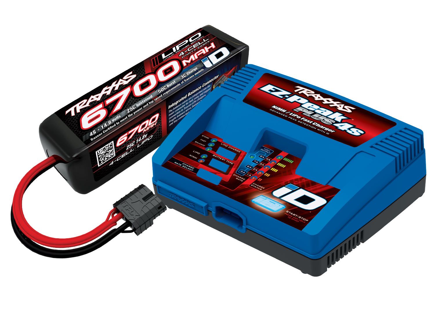 TRAXXAS 2998 Battery/charger completer pack includes #2981 EZ-Peak Plus 4s iD charger 1, #2890X 6700mAh 14.8V 4-cell 25C LiPo battery 1