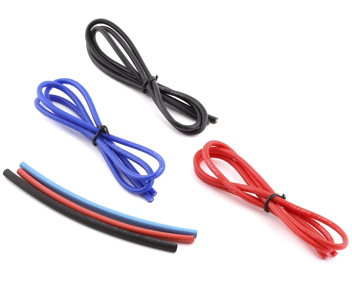 YEAH RACING WPT-0032 Silicone Wire Set (Red, Black & Blue) (3) (1.9') (16AWG) w/Heat Shrink