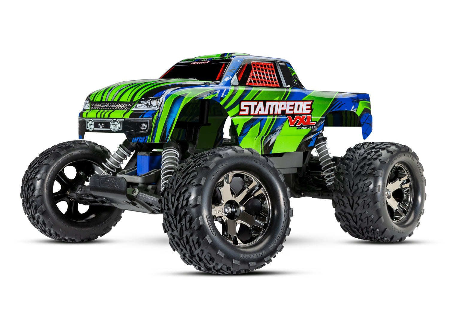 TRAXXAS 36076-74 Stampede® VXL 1/10 scale 2WD monster truck. RTR, with Traxxas Stability Management TSM®, TQi™ 2.4GHz radio system, Velineon® brushless power system, Magnum 272R™ transmission, and painted body.