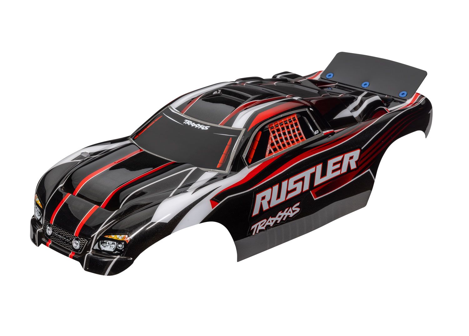 TRAXXAS 3750 Body, Rustler® (also fits Rustler® VXL), red & black (painted, decals applied, assembled with wing)