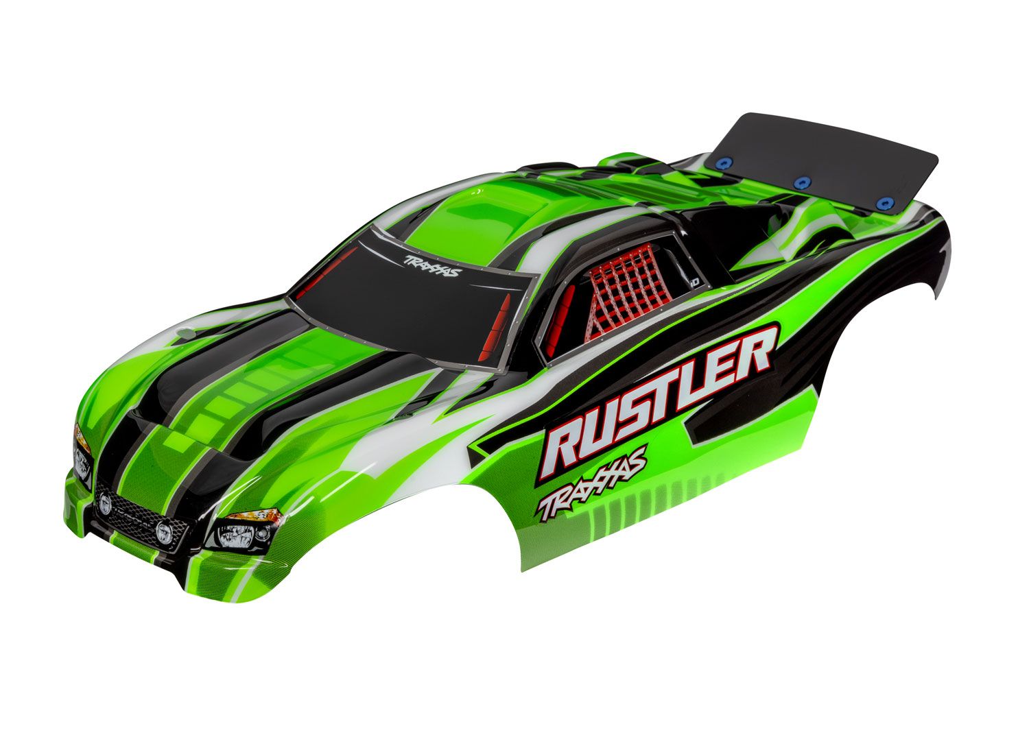 TRAXXAS 3750G Body, Rustler® (also fits Rustler® VXL), green (painted, decals applied, assembled with wing)