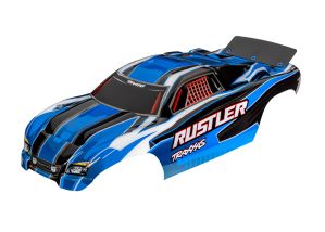 TRAXXAS 3750X Body, Rustler® (also fits Rustler® VXL), blue (painted, decals applied, assembled with wing)