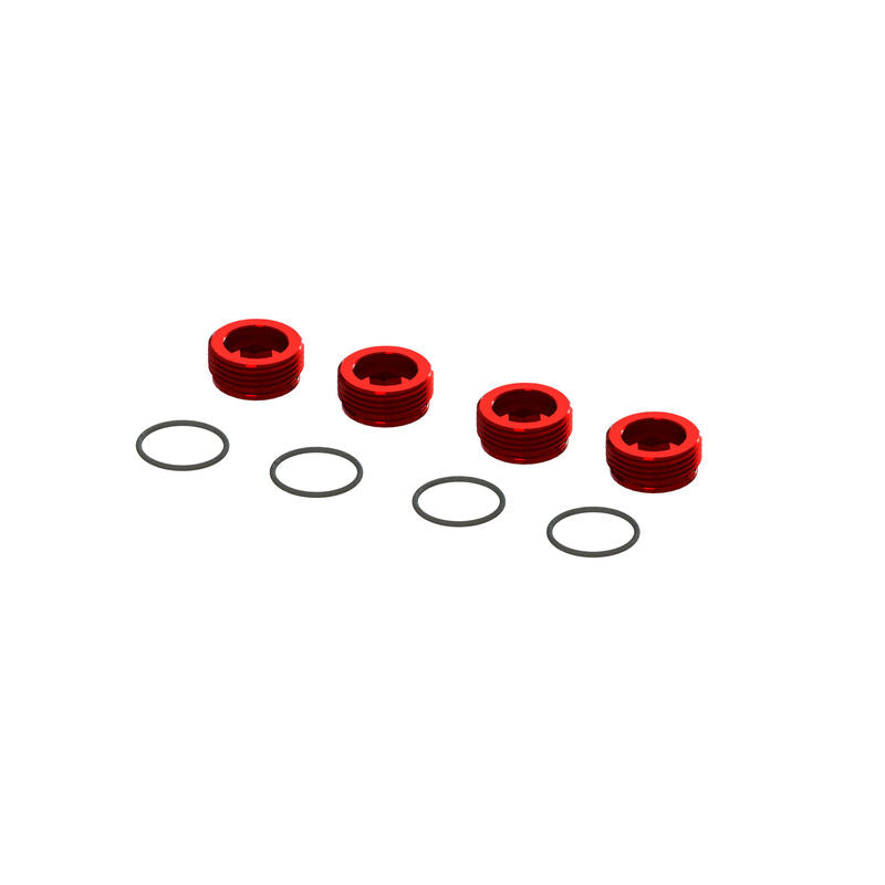 ARRMA ARA320467 Aluminum Front Hub Nut Red (4) with O-Rings