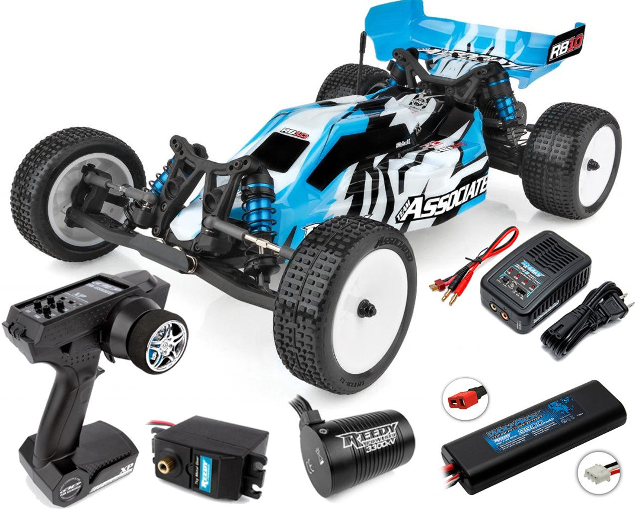 ASSOCIATED 90031C RB10 RTR 1/10 Electric 2WD Brushless Buggy Combo (Blue) w/2.4GHz Radio, DVC & Battery & Charger