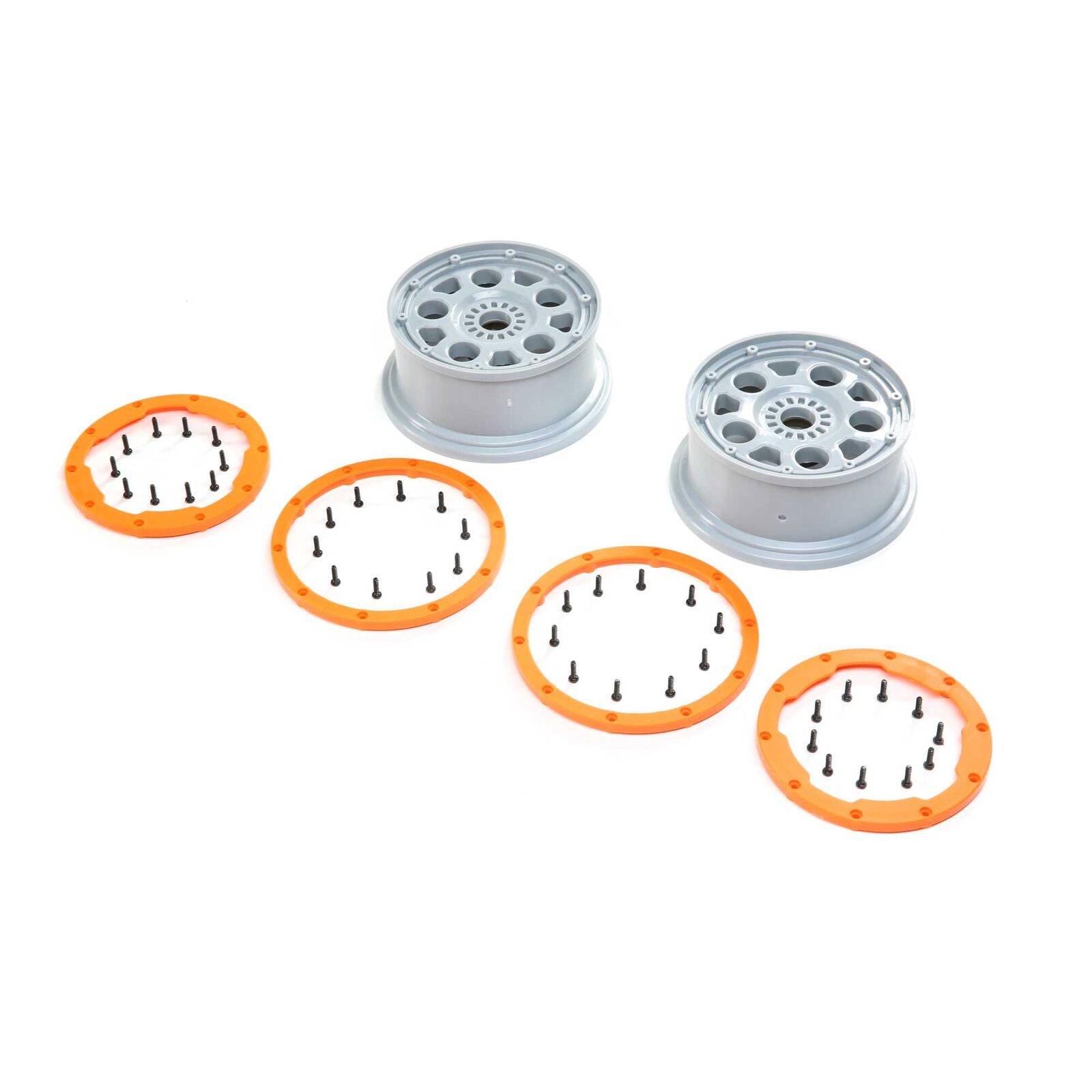 LOSI LOS45032 1/5 Front/Rear 4.75 Beadlock Wheels, 24mm Hex, Silver/Orange (2): DBXL-E 2.0