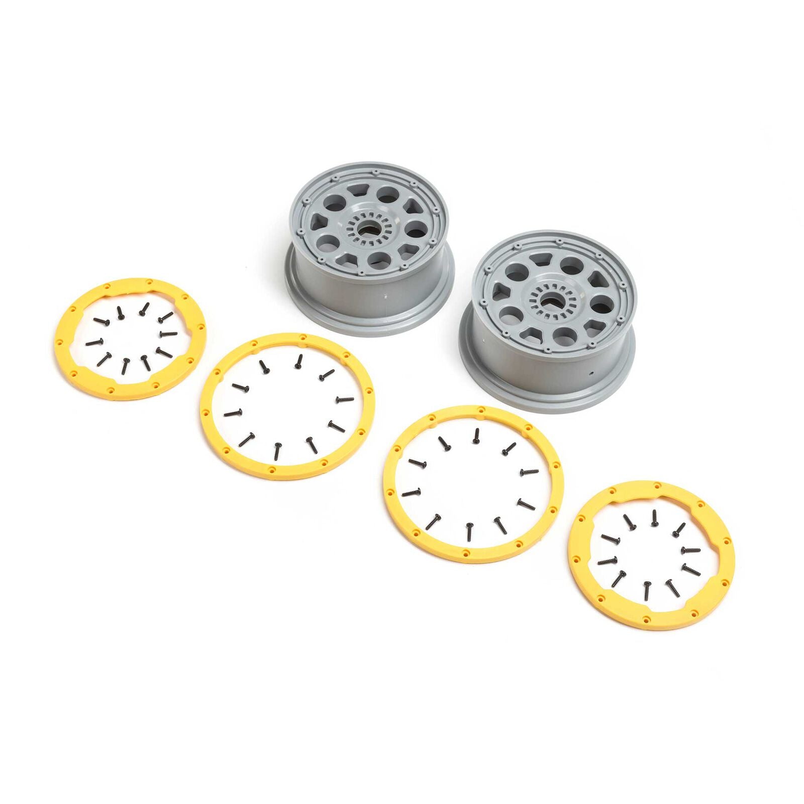 LOSI LOS45036 Wheels, Silver, Yellow Beadlock (2): DBXL 2.0