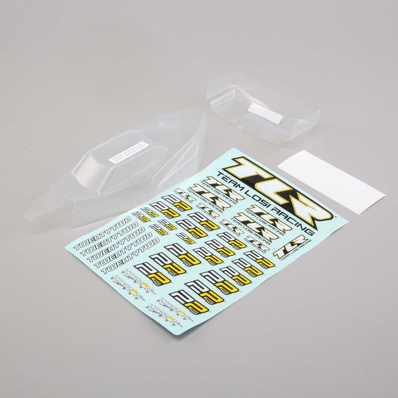 LOSI TLR230010 Lexan Body Light Weight Body & Wing Clear w Stickers 22 4.0