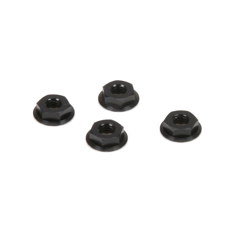 LOSI TLR336003 4mm Aluminum Serrated Nuts Low Profile Black (4)