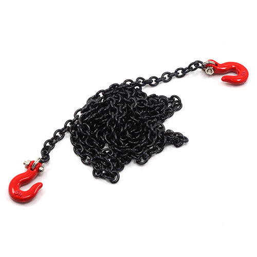 YEAH RACING YA-0357BK 96cm 1/10 Scale Steel Chain Accessory w/ Red Hooks Black