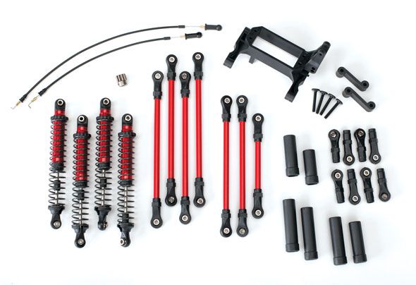 TRAXXAS 8140R TRX-4 Long Arm Lift Kit, TRX-4®, complete (includes red powder coated links, red-anodized shocks)