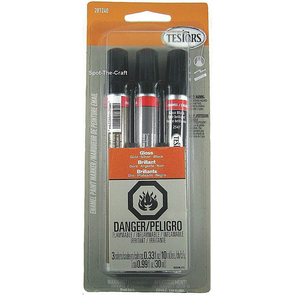 TESTORS 281240 Enamel Paint Marker Set, GOLD/BLACK/SILVER